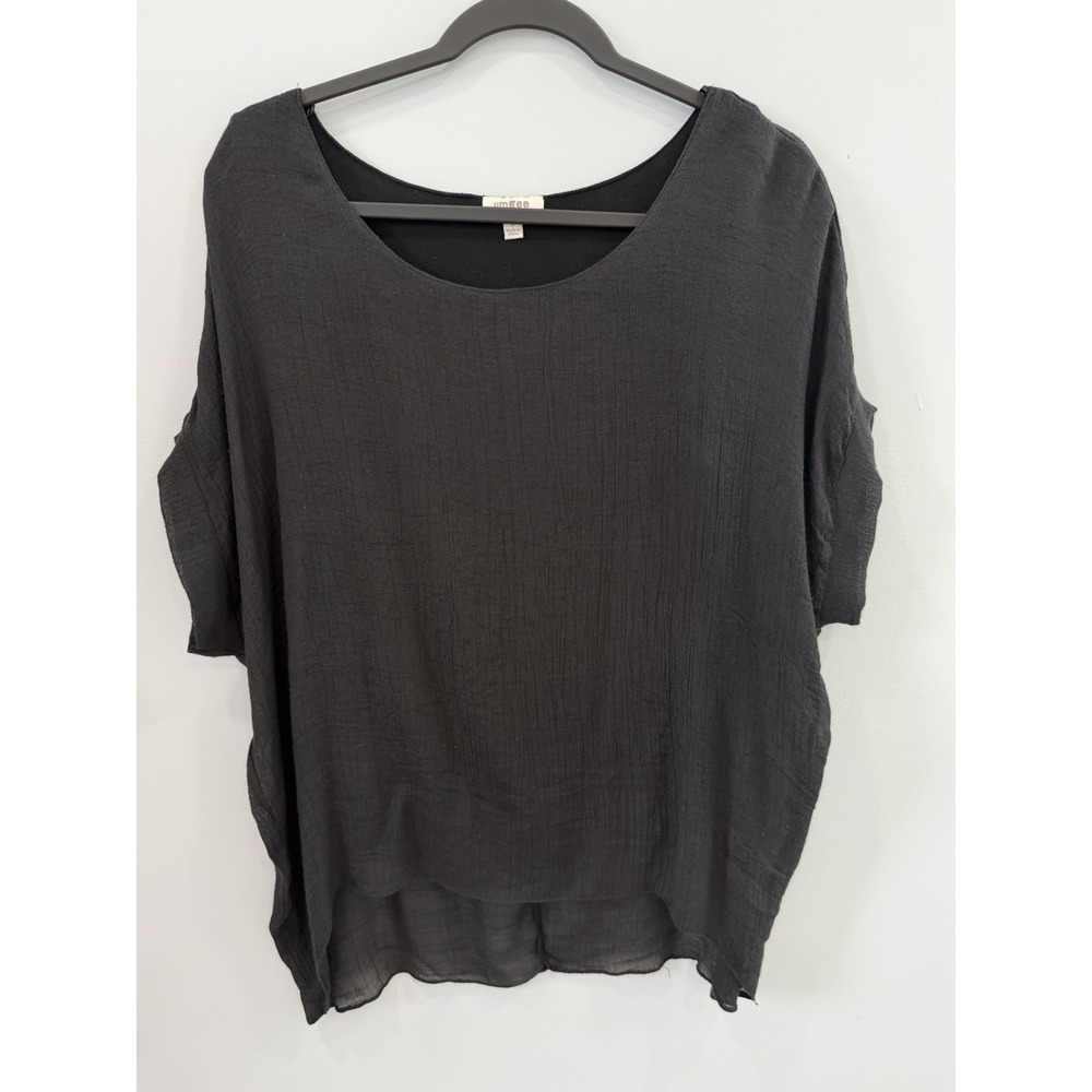 Umgee Black Gauze Oversized Top Small High Low Boho Casual Blouse Soft
